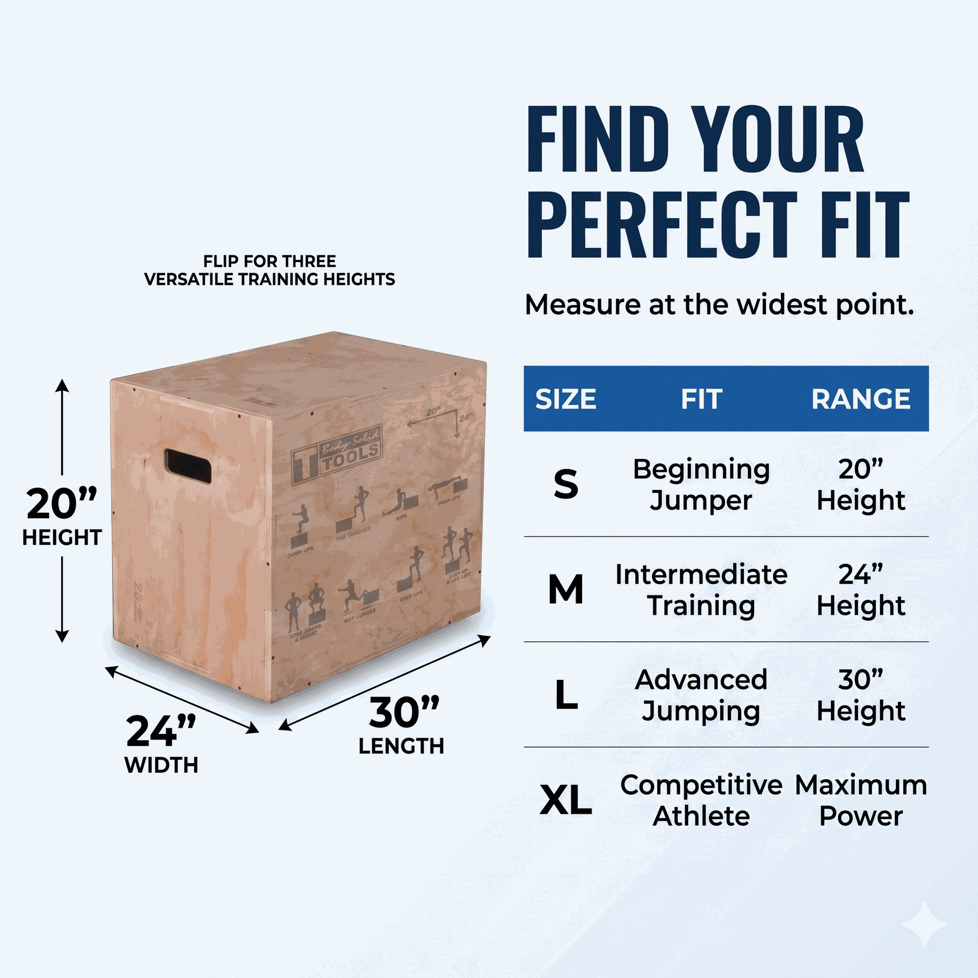 Body-Solid 3 Way Wooden Plyo Box, 20", 24", 30"