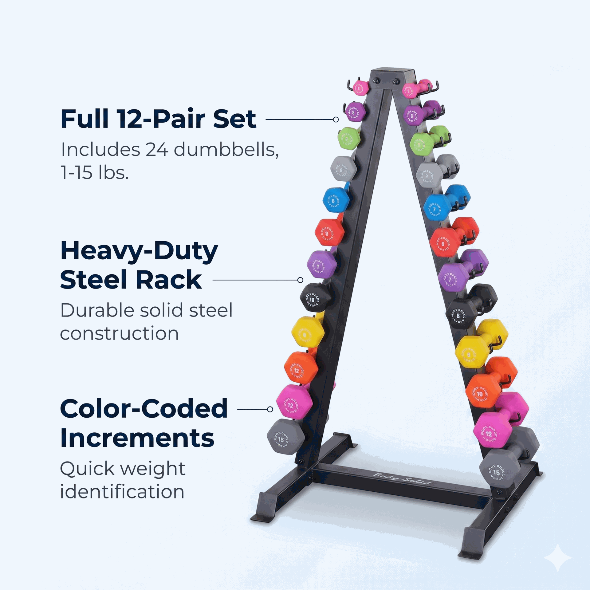 Body-Solid GDR24-NPACK Neoprene Dumbbell Package, (12 Pair  1-15lbs)