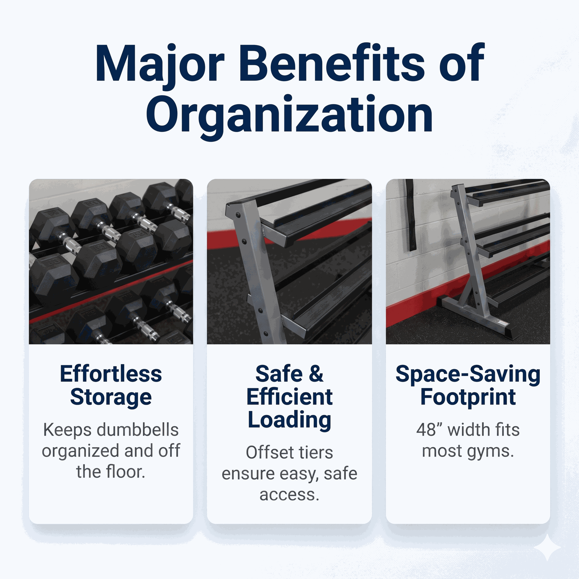 Body-Solid 3 Tier Horizontal 48" Dumbell Rack - BLACK