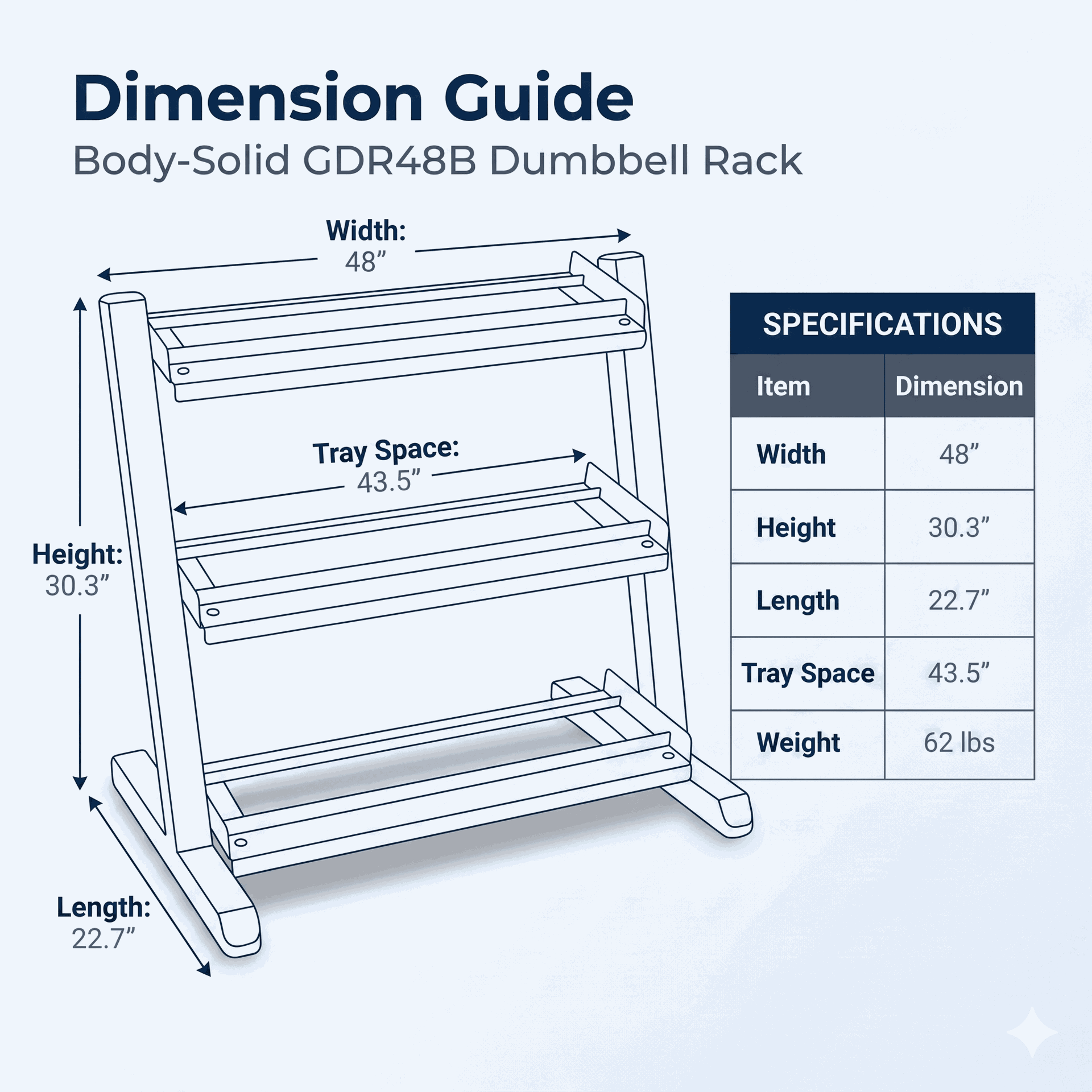 Body-Solid 3 Tier Horizontal 48" Dumbell Rack - BLACK