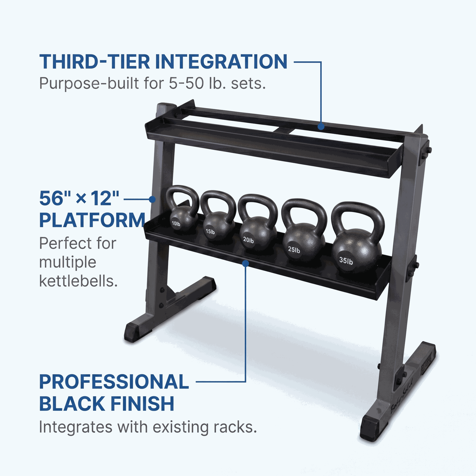 Body-Solid GKRT6B Kettlebell Storage Shelf - BLACK