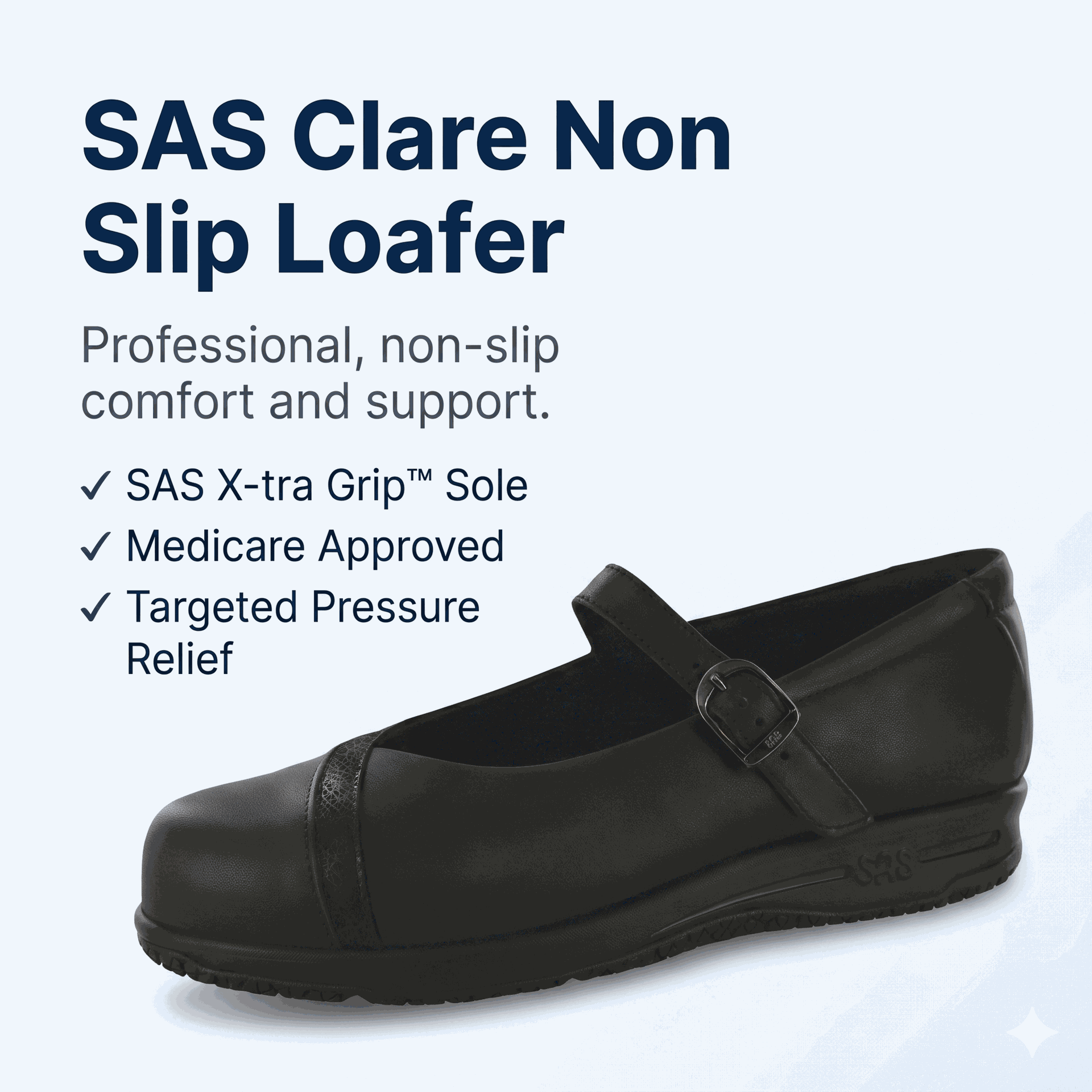 SAS Womens Clare Non Slip Loafer-Black/Black Web