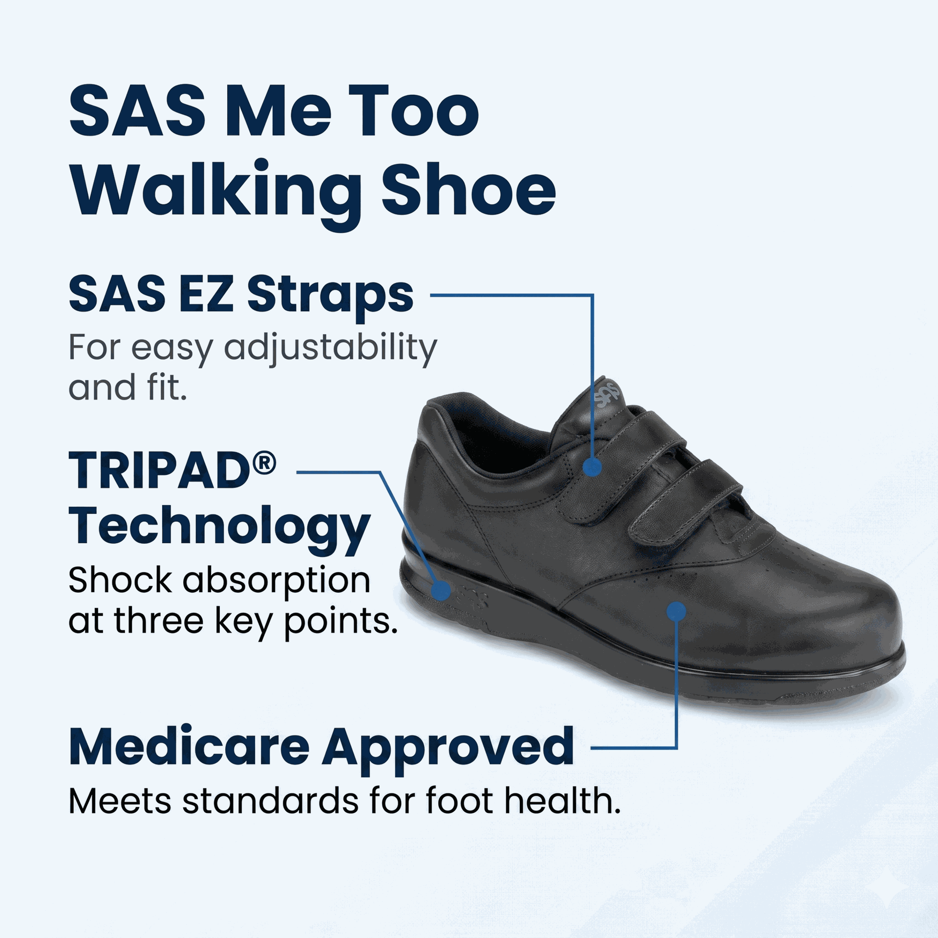 SAS Womens Me Too Walking Footwear-Black