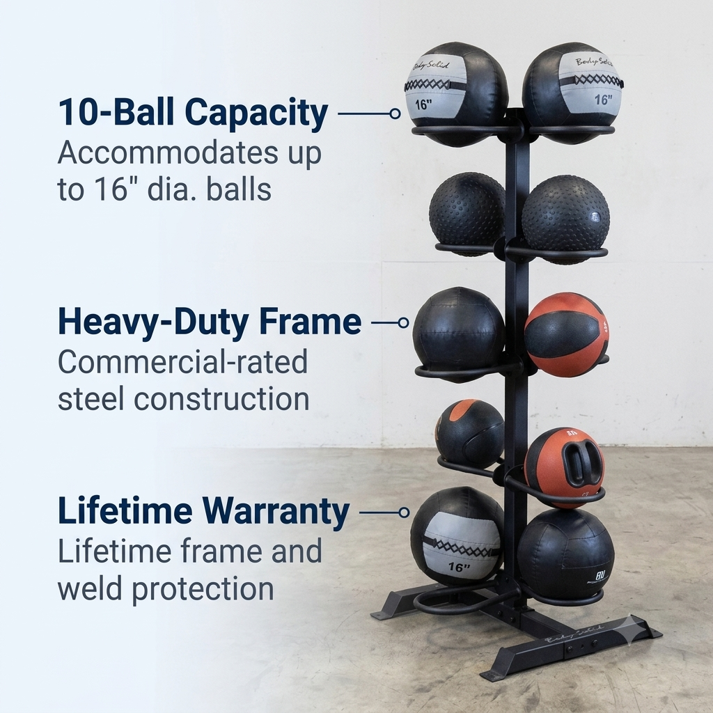 Body-Solid Med Ball, Wall Ball Rack