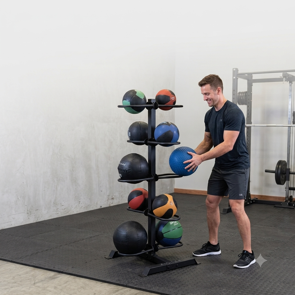 Body-Solid Med Ball, Wall Ball Rack