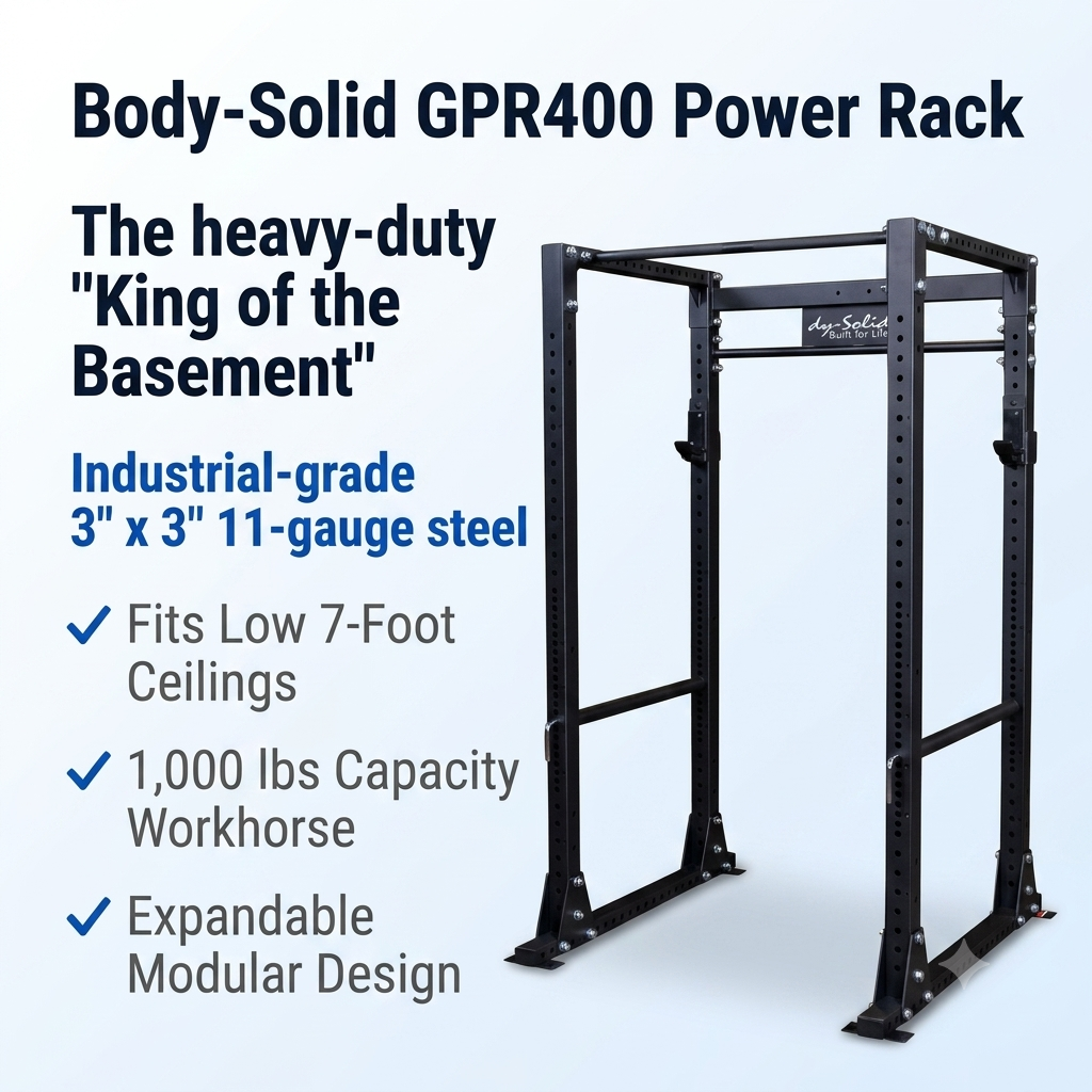 Body-Solid GPR400 Heavy-Duty Power Rack with Safety Bars & Olympic Plate Storage