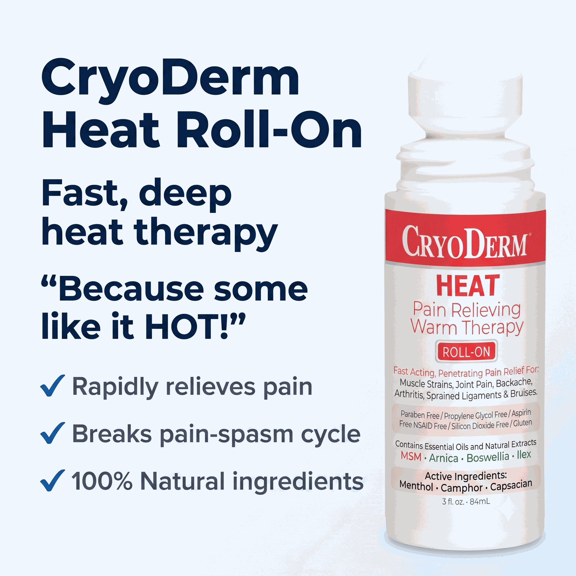 Cryoderm Heat 3 oz Roll-On Therapy Roller
