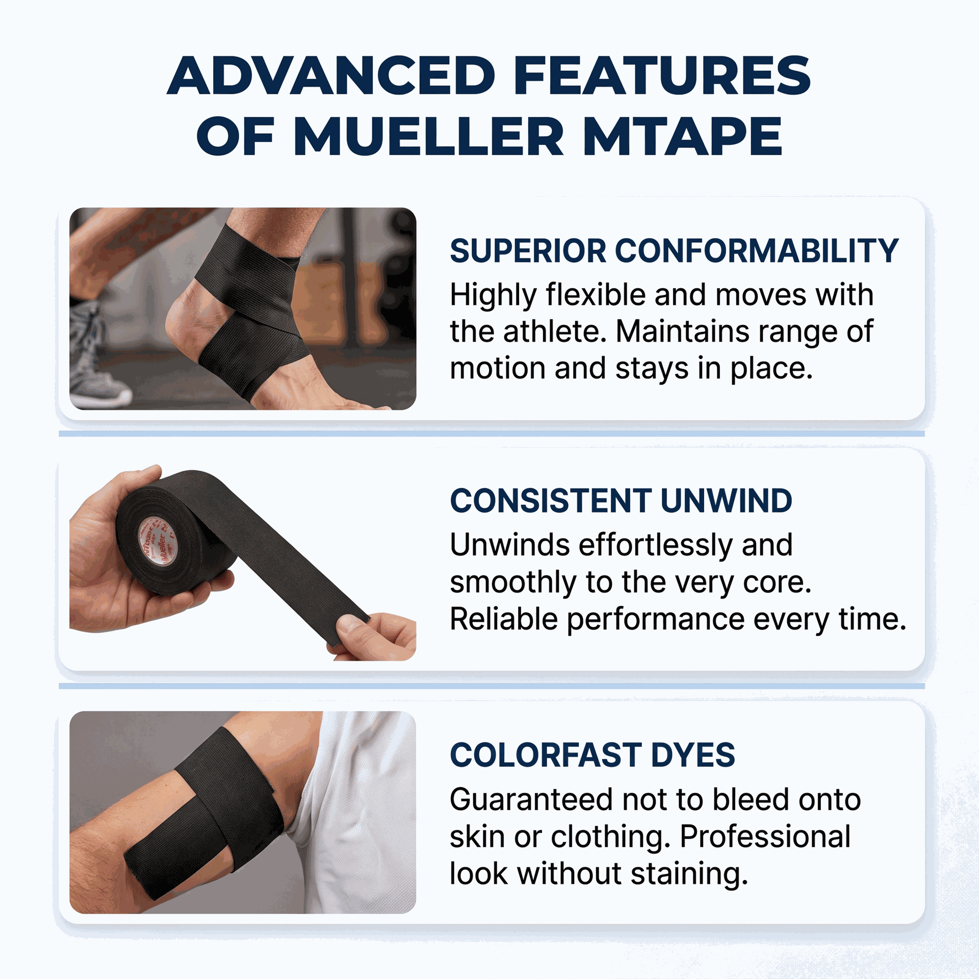 Mueller- Black Athletic Tape 1.5"X 10yds, 2 Rolls