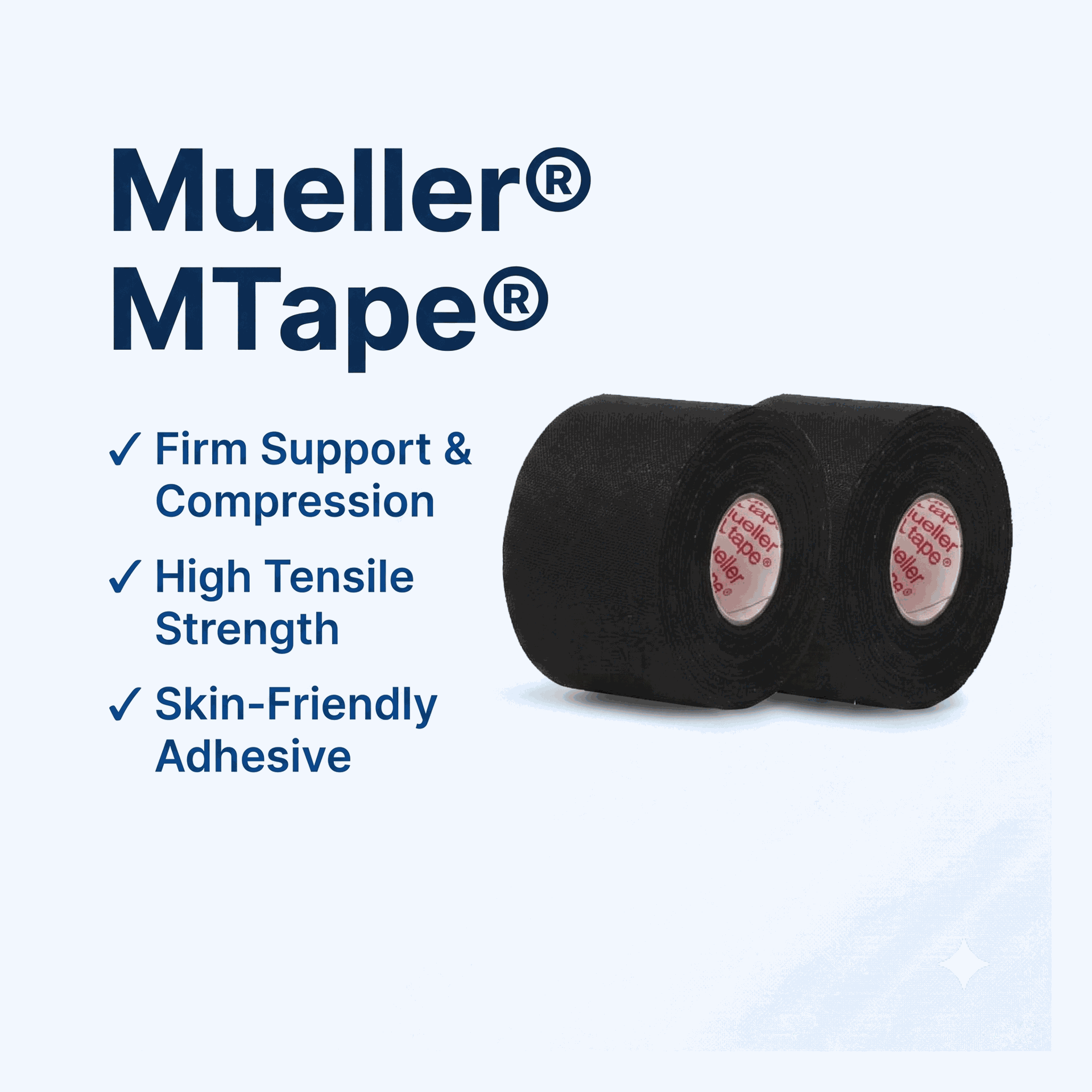 Mueller- Black Athletic Tape 1.5"X 10yds, 2 Rolls