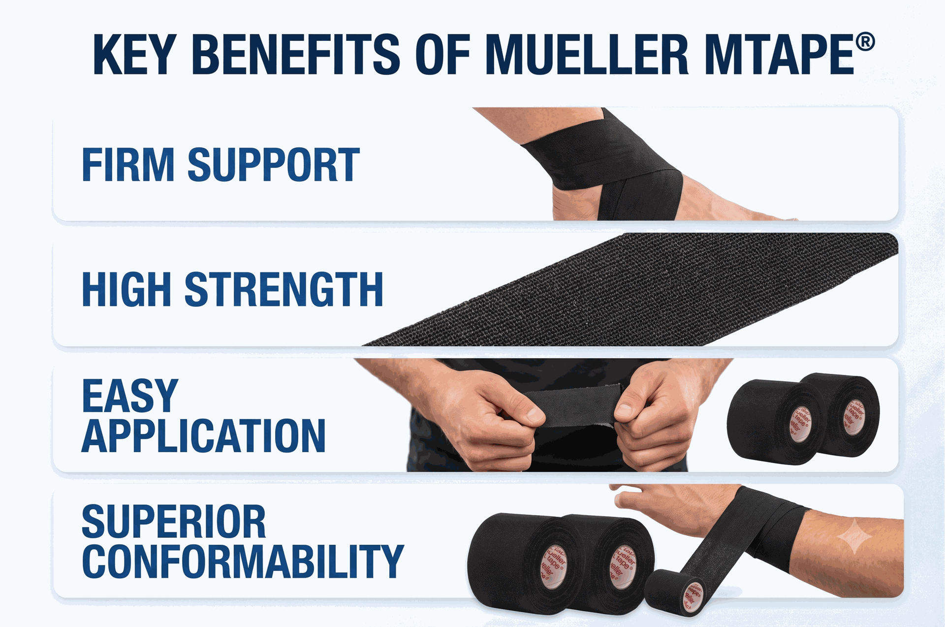 Mueller- Black Athletic Tape 1.5"X 10yds, 2 Rolls