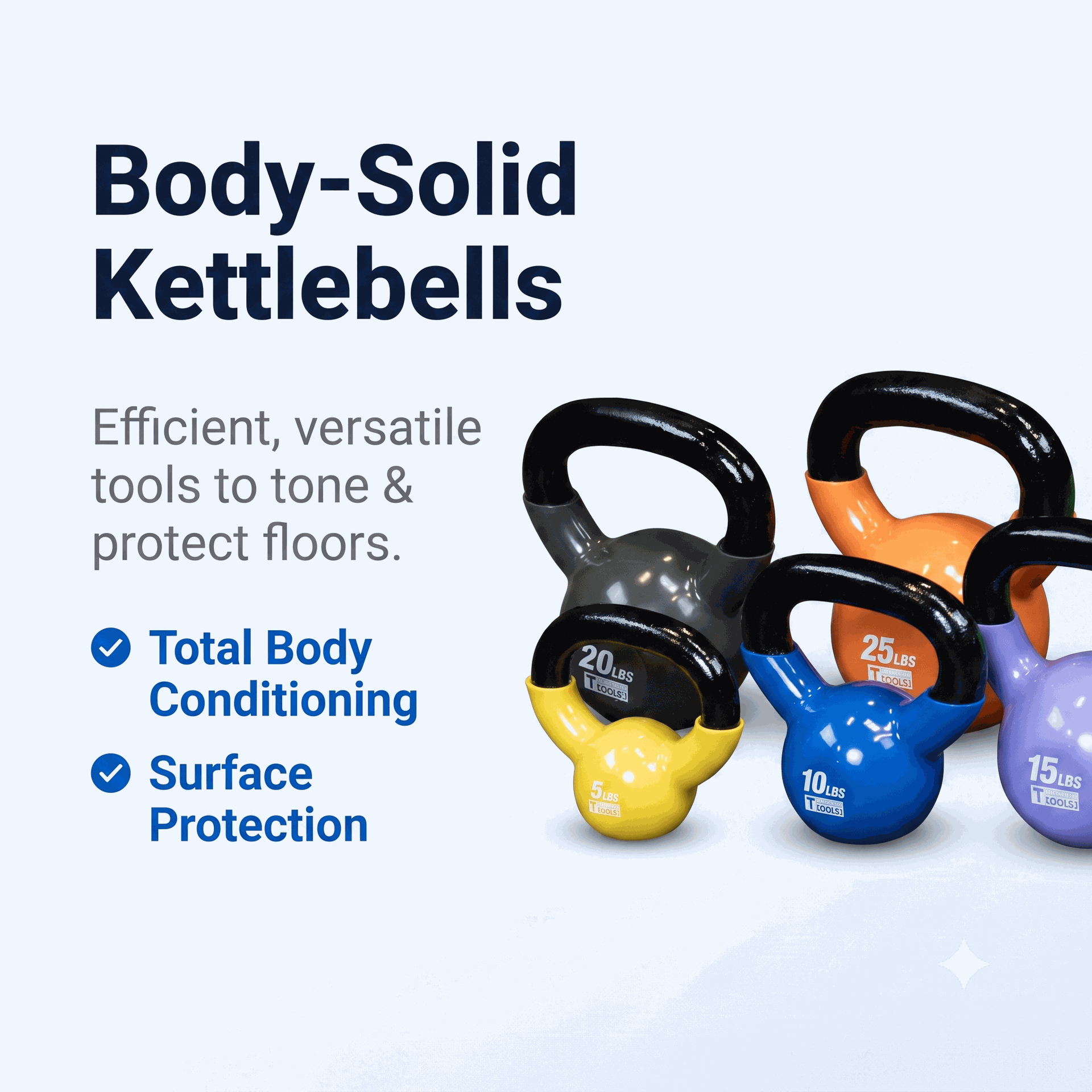 Body-Solid Vinyl Coated Kettle Bells Set One Each - (5,10,15,20,25,30)