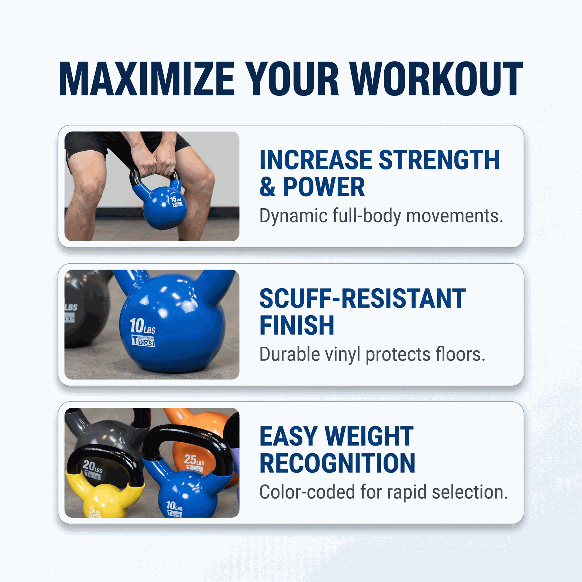Body-Solid Vinyl Coated Kettle Bells Set One Each - (5,10,15,20,25,30)