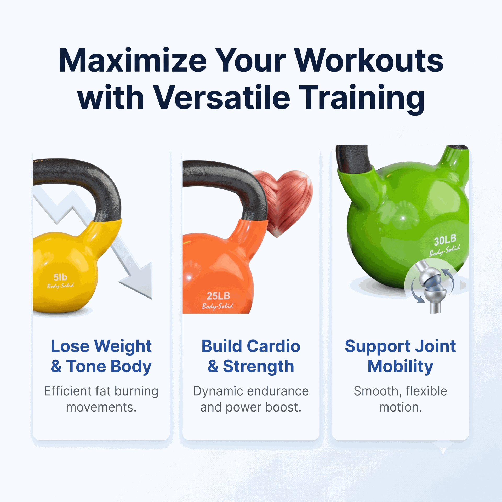 Body-Solid KBVS105PACK 5-30 lb. Vinyl Kettlebell with Rack