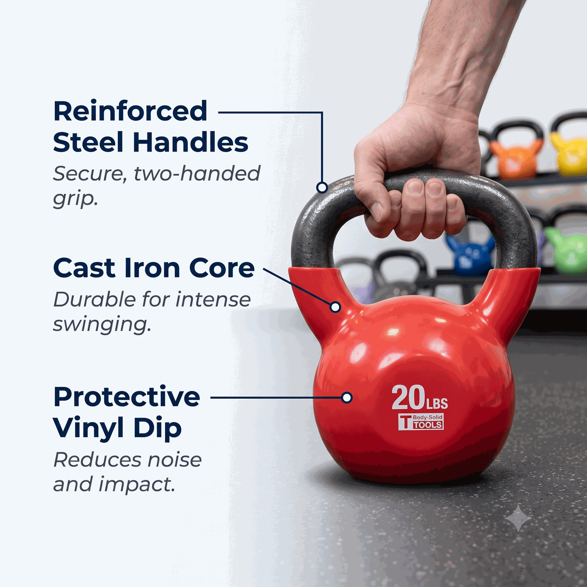 Body-Solid KBVS105PACK 5-30 lb. Vinyl Kettlebell with Rack
