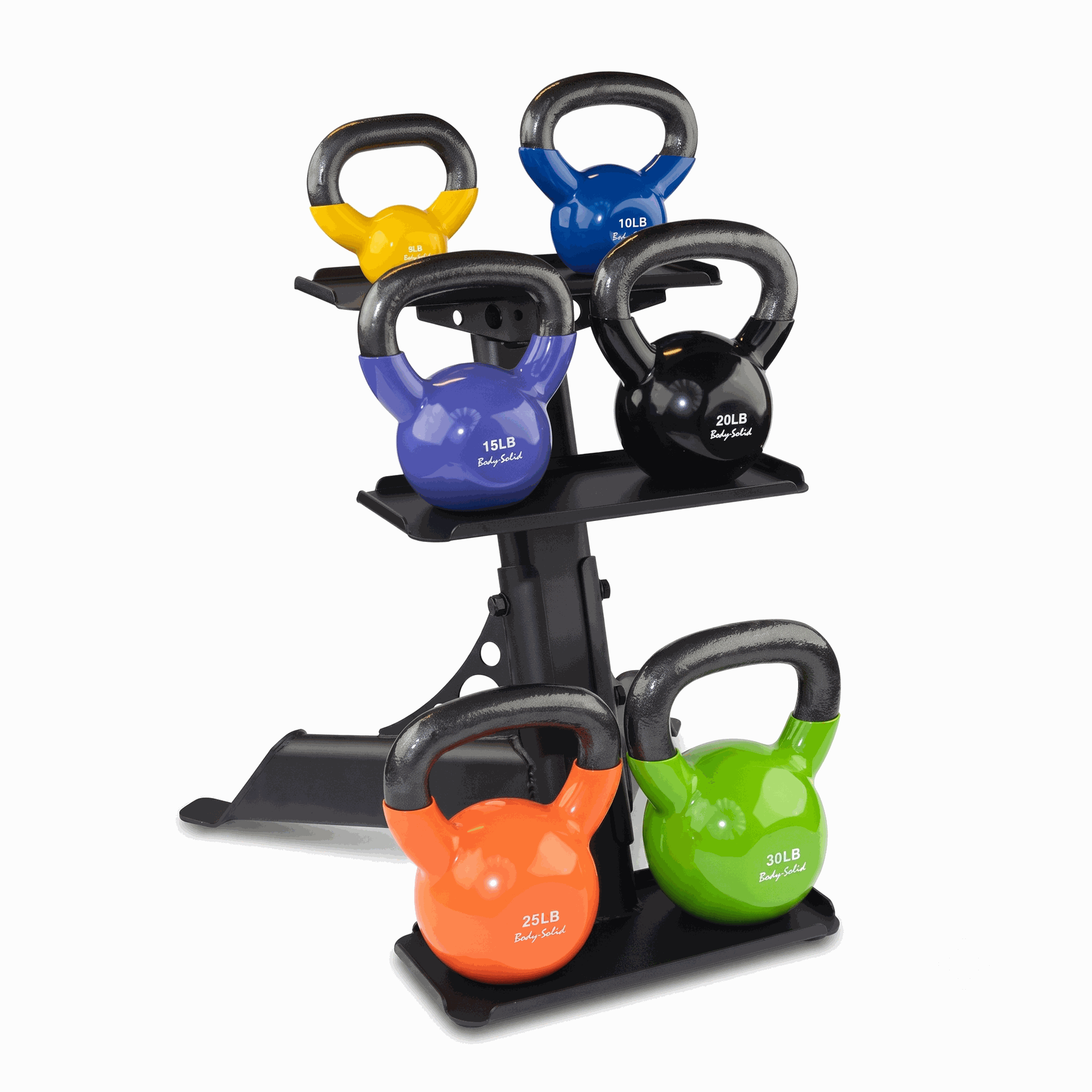 Body-Solid KBVS105PACK 5-30 lb. Vinyl Kettlebell with Rack