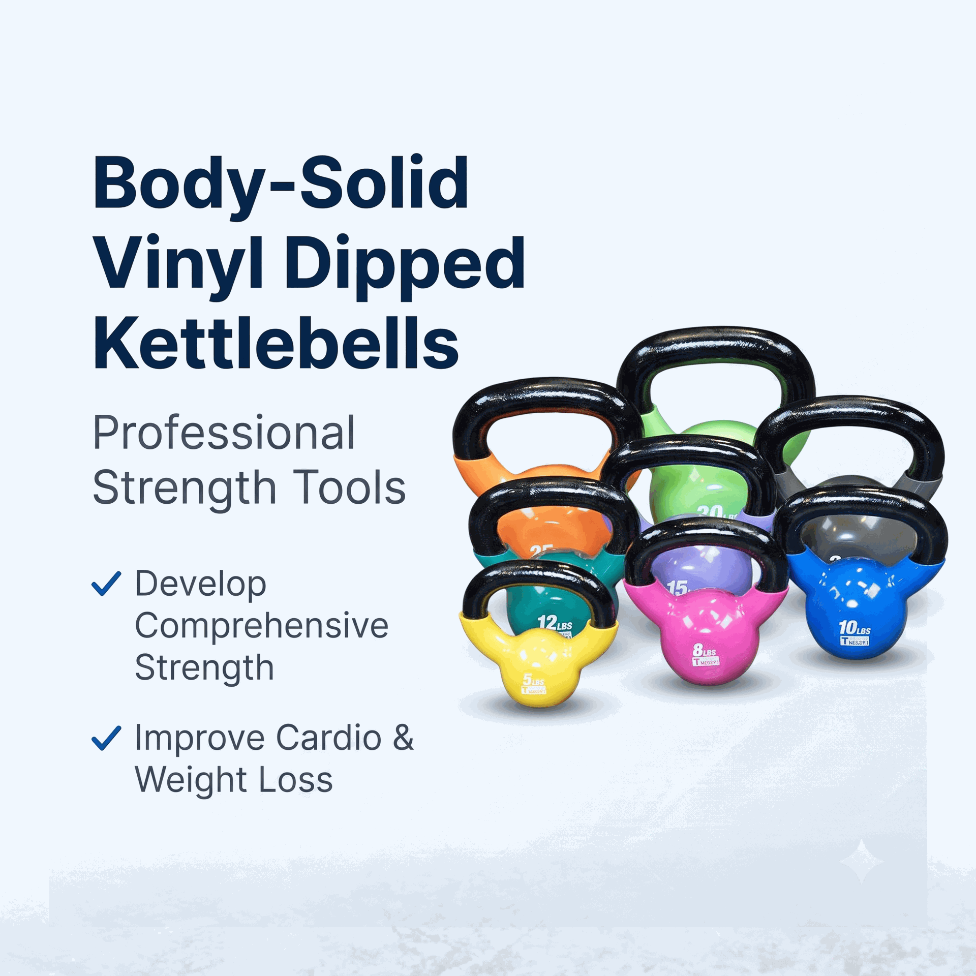 Body-SolidVinyl Coated Kettle Bells Set One Each - (5,8,10,12,15,20,25,30 lbs)