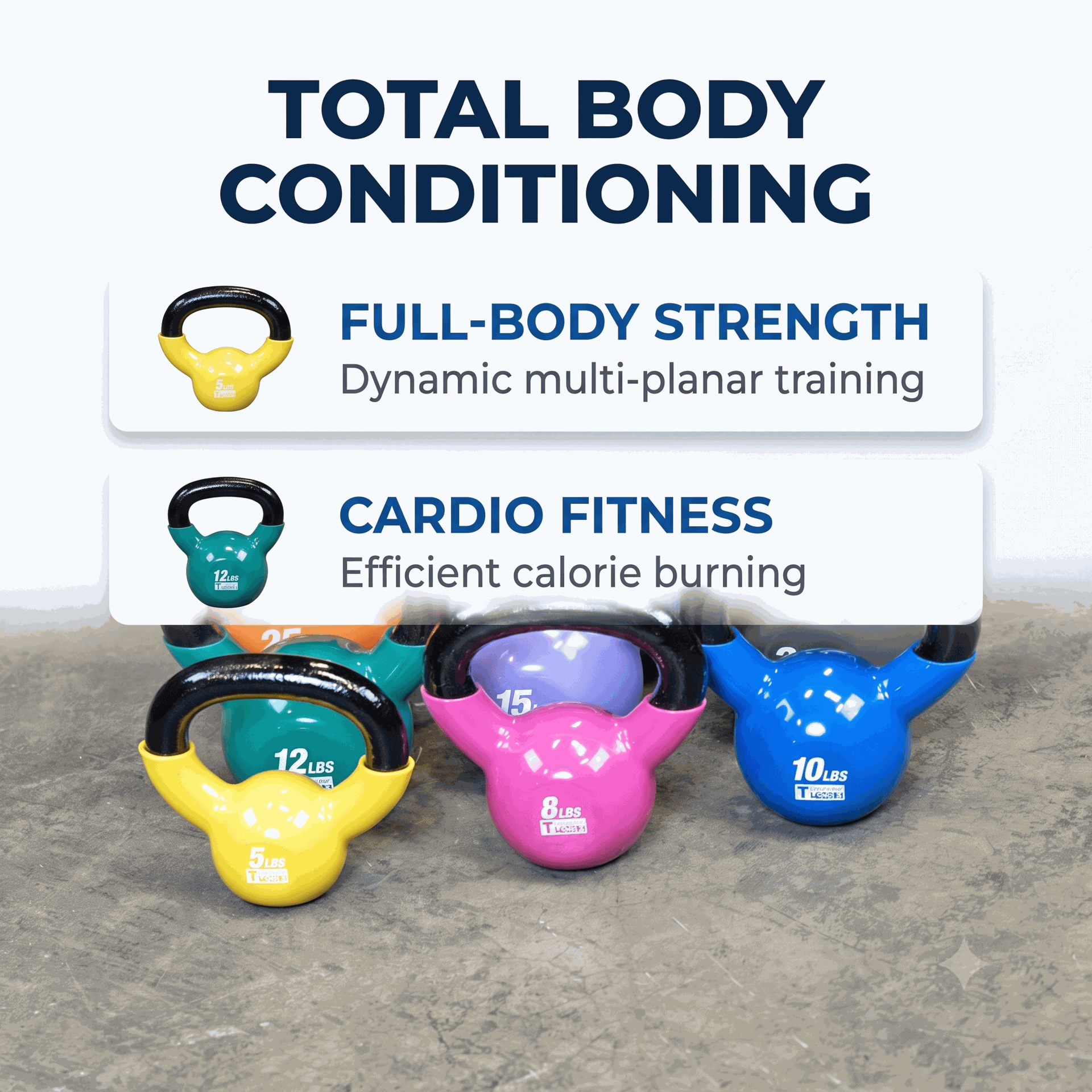 Body-SolidVinyl Coated Kettle Bells Set One Each - (5,8,10,12,15,20,25,30 lbs)