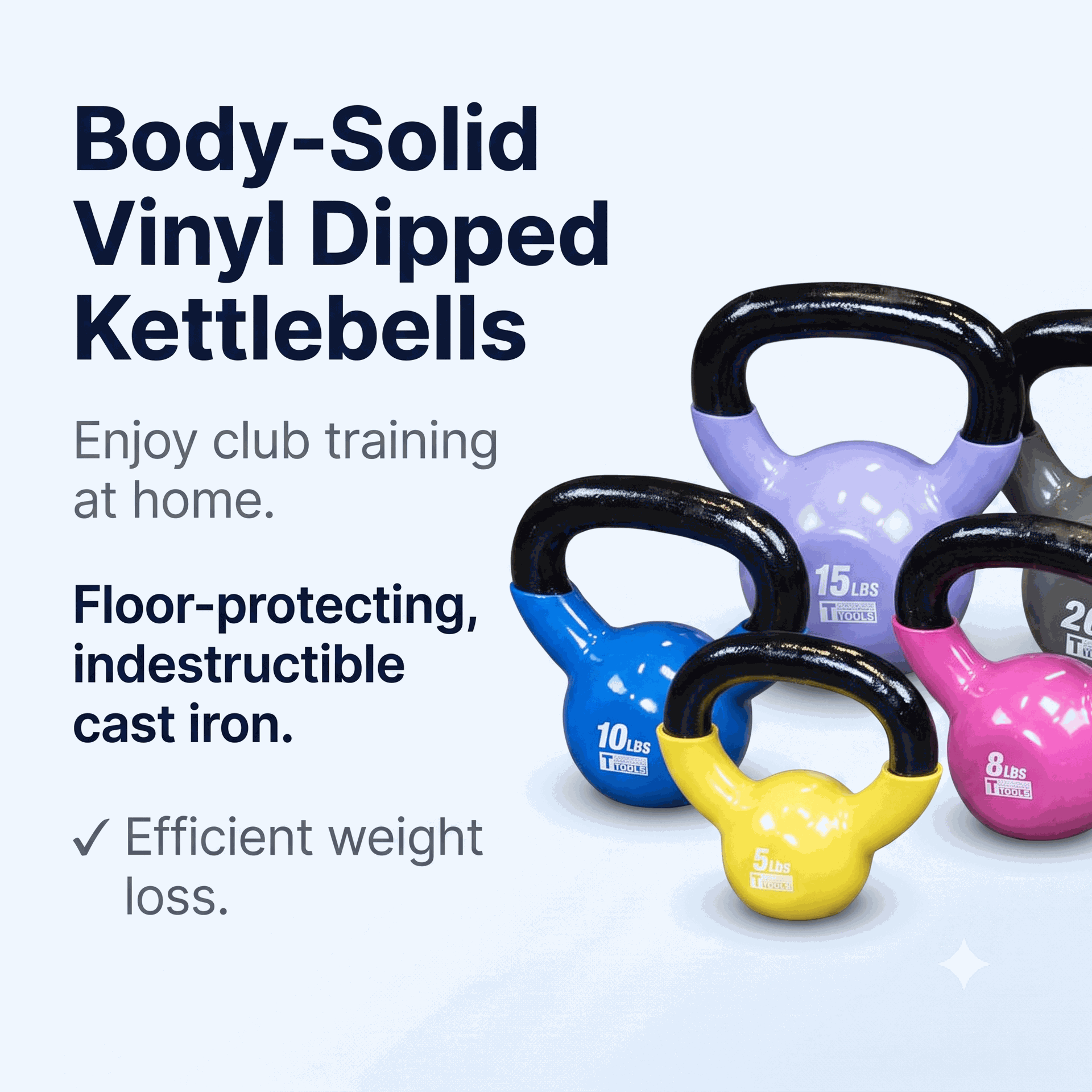Body-Solid Vinyl Coated Kettle Bells Set, (One Each 5,8,10,12,15,20)
