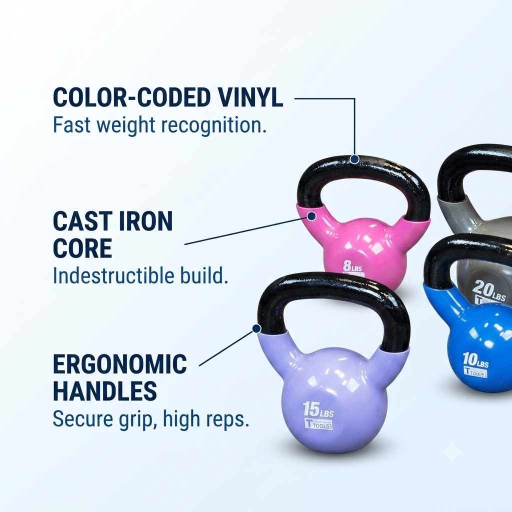 Body-Solid Vinyl Coated Kettle Bells Set, (One Each 5,8,10,12,15,20)