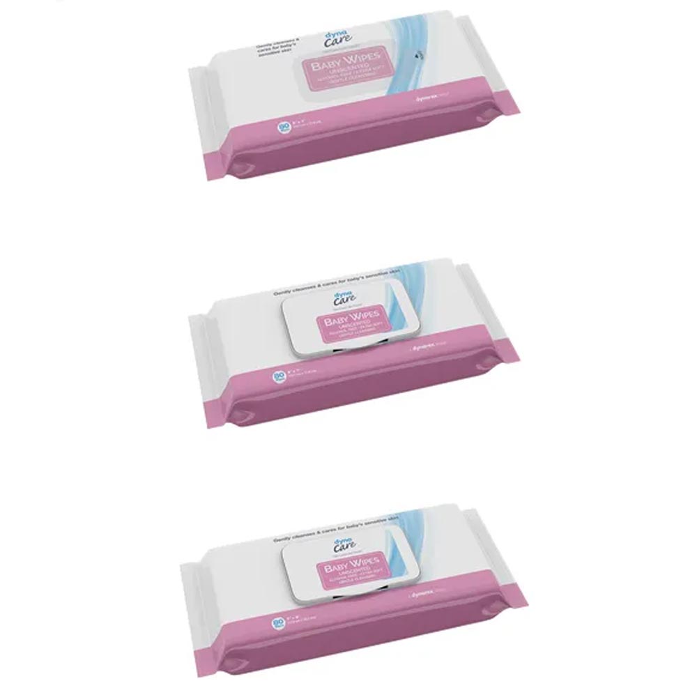 Dynarex Baby Wipes unscented with Plastic Lid 5 x 7 - 24/80/Cs