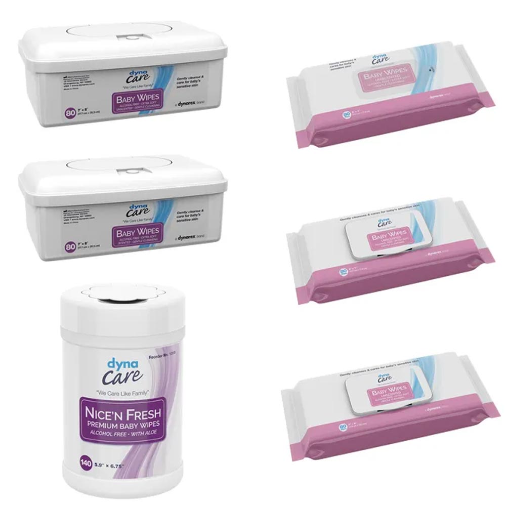 Dynarex Baby Wipes unscented with Plastic Lid 7 x 8  24/80/Cs