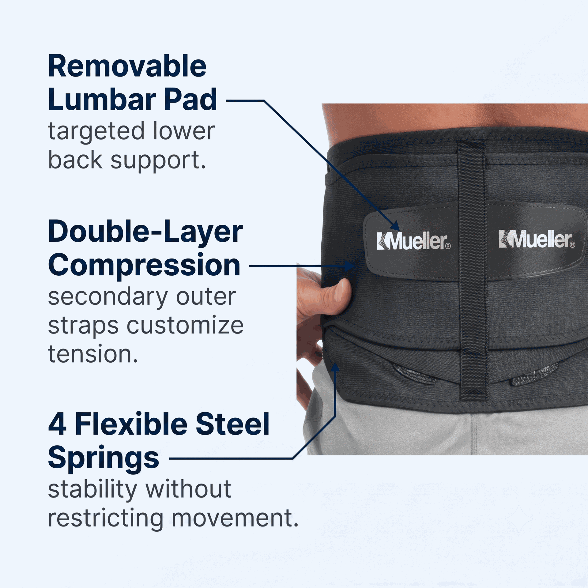 LUMBAR BACK BRACE BLK W/ REMOVABLE PAD OSFM