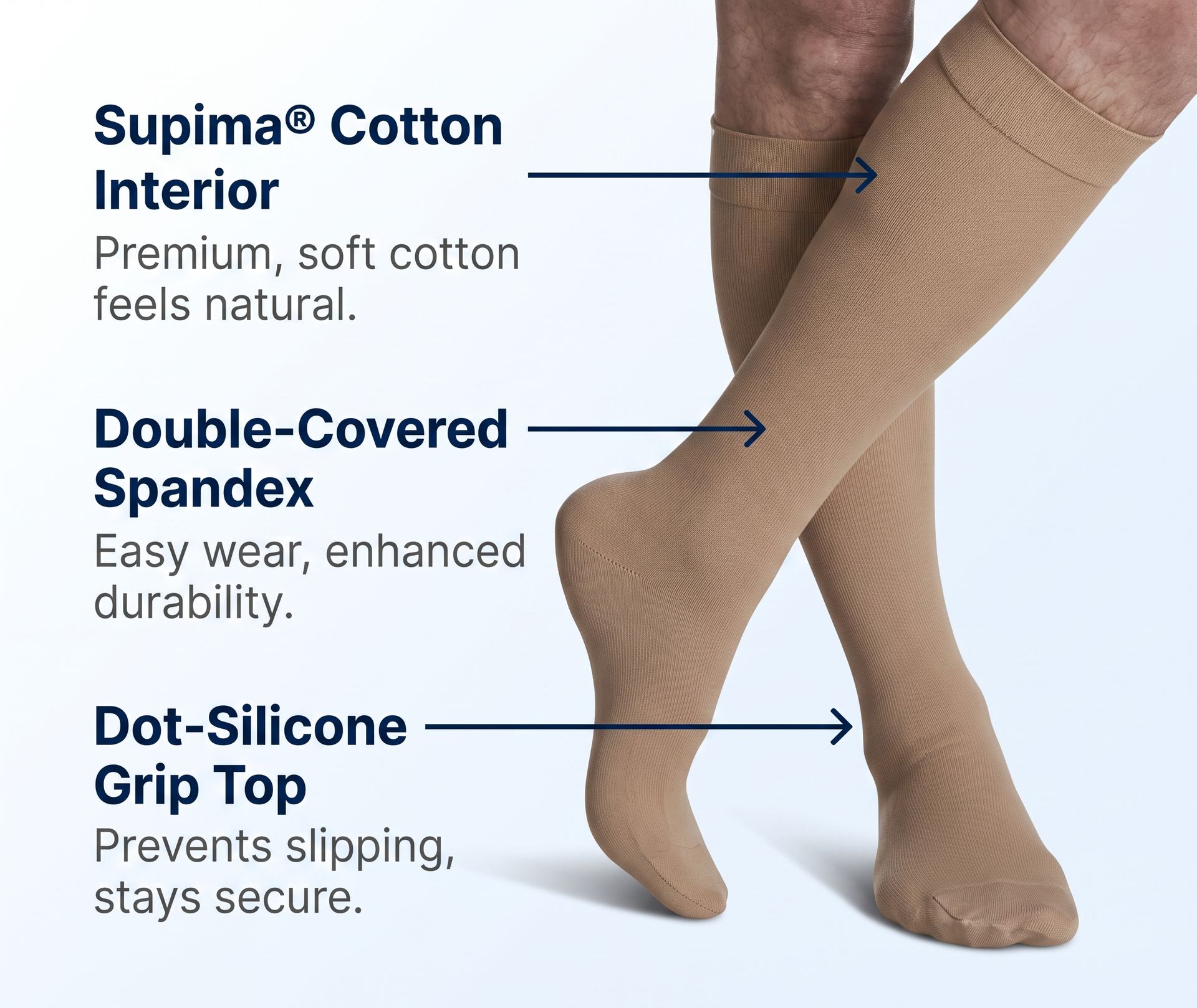 SIGVARIS Men's Essential Cotton 230 Closed Toe Calf-High Compression Socks with Grip-Top, 20-30 mmHg