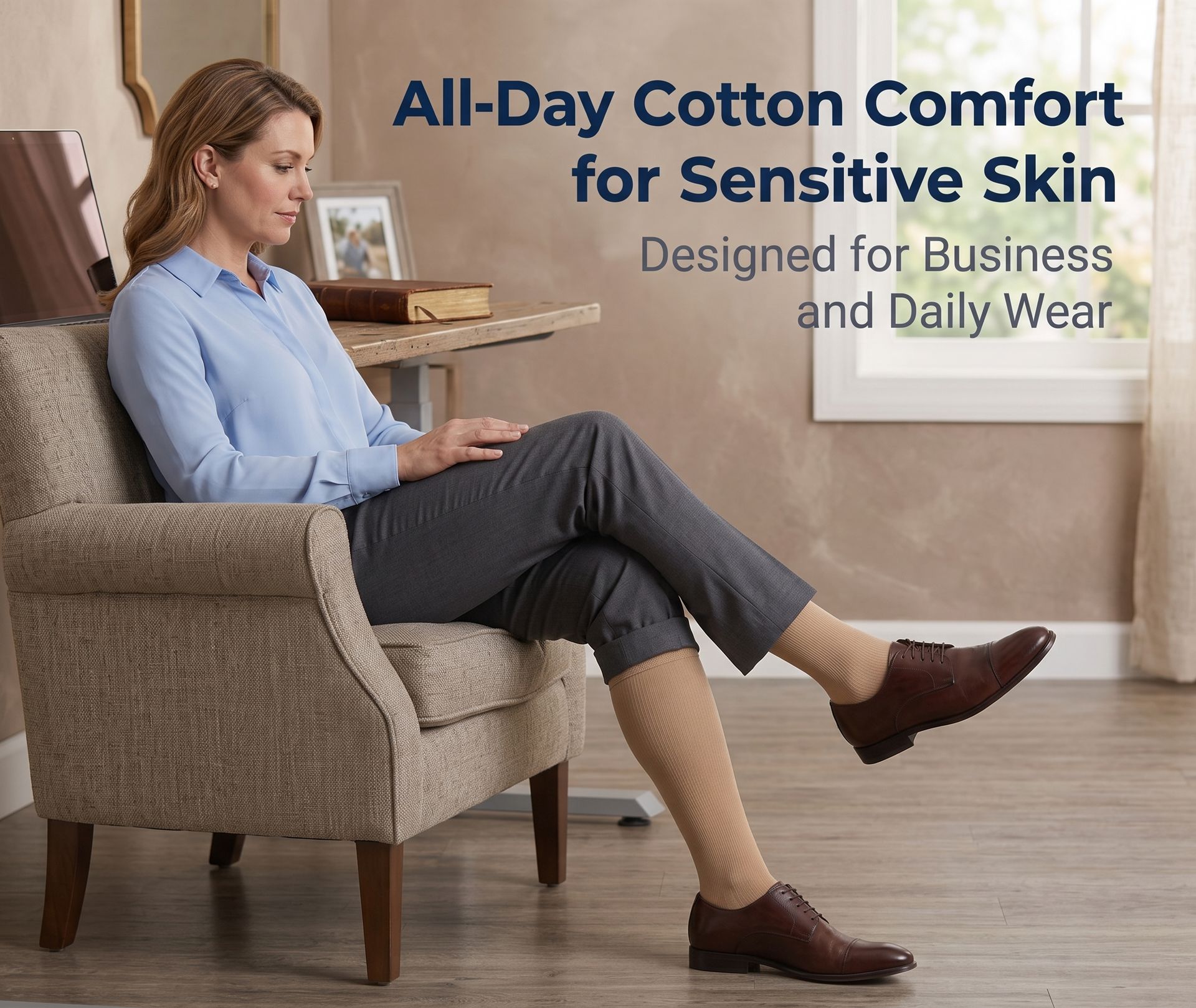 SIGVARIS Men's Essential Cotton 230 Closed Toe Calf-High Compression Socks with Grip-Top, 20-30 mmHg