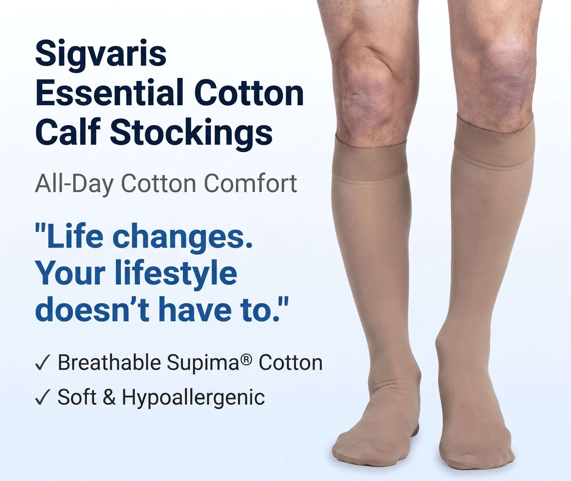 Sigvaris Women's Essential Cotton 230 Closed Toe Calf-High w/ Grip-Top Socks 20-30 mmHg