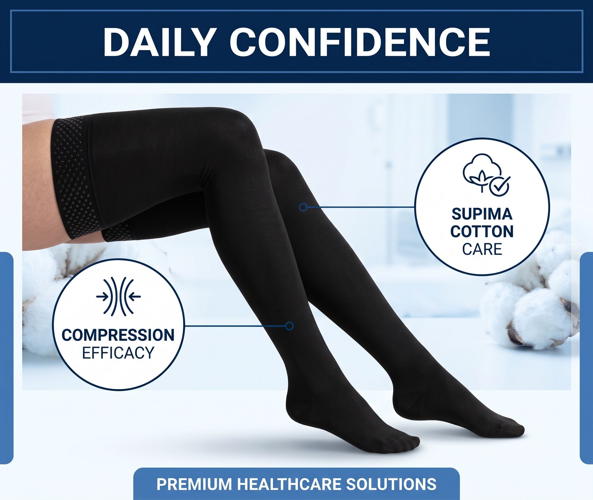 Sigvaris Women's Essential Cotton 232 Closed Toe Thigh High w/ Grip-Top 20-30 mmHg