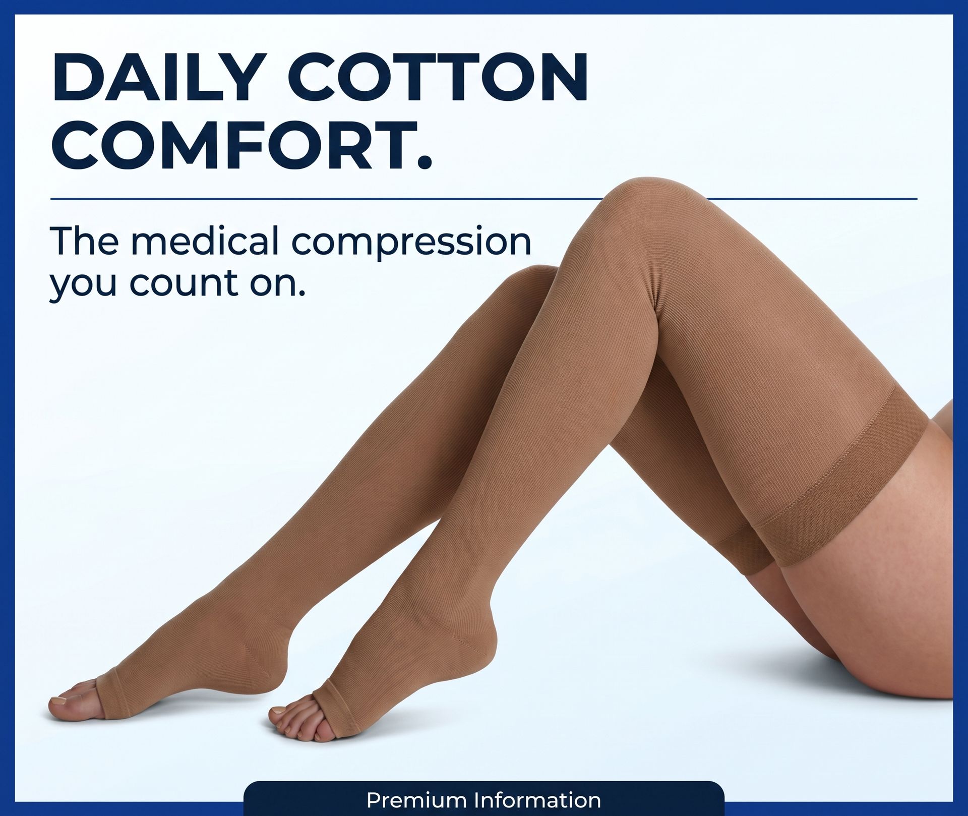 Sigvaris Essential Cotton 232 Open Toe Thigh High w/ Grip-Top 20-30 mmHg - Light Beige