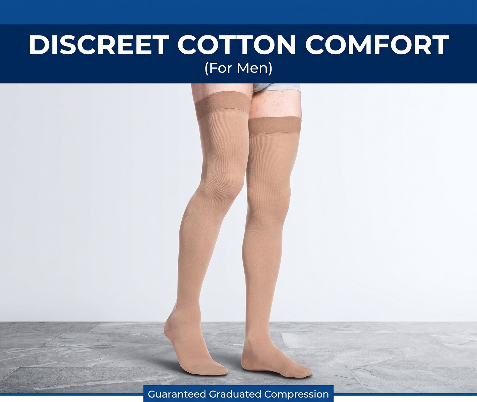 Sigvaris Men's Essential Cotton 232 Closed Toe Thigh High w/ Grip-Top 20-30 mmHg