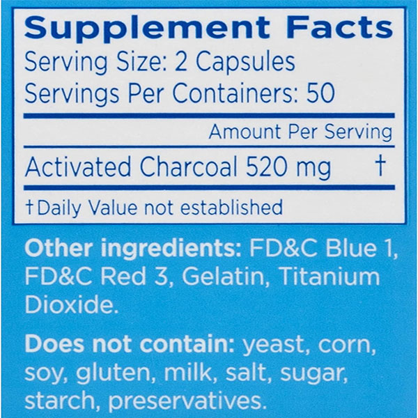 Charcocaps Dietary Supplement Anti-Gas Formula 100 Capsules