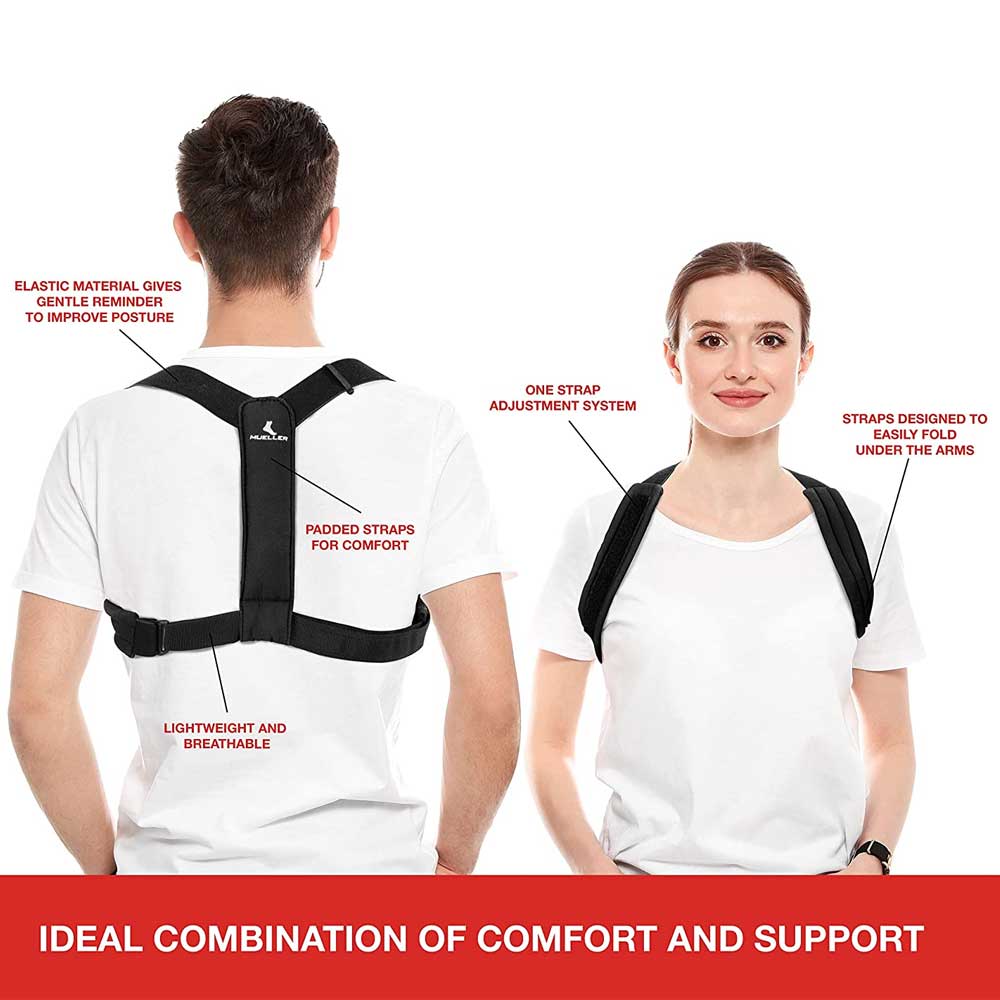 Mueller Adjustable Posture Corrector – Black OSFM Support for Spine Alignment & Everyday Comfort