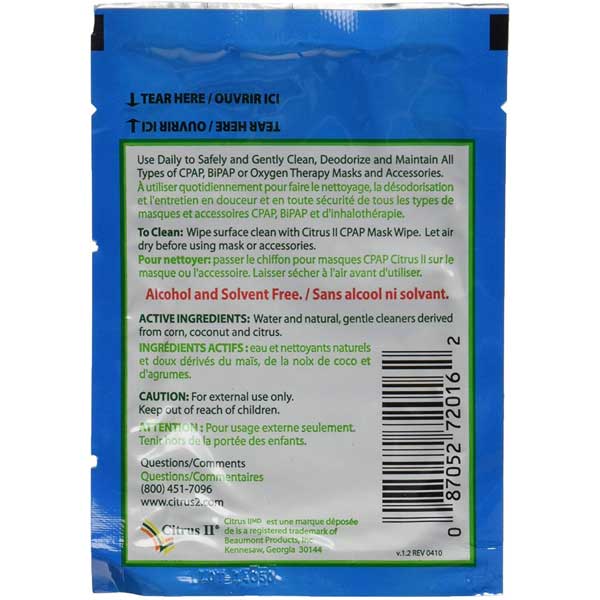 Citrus II Travel CPAP Mask Wipes-12 Wipes