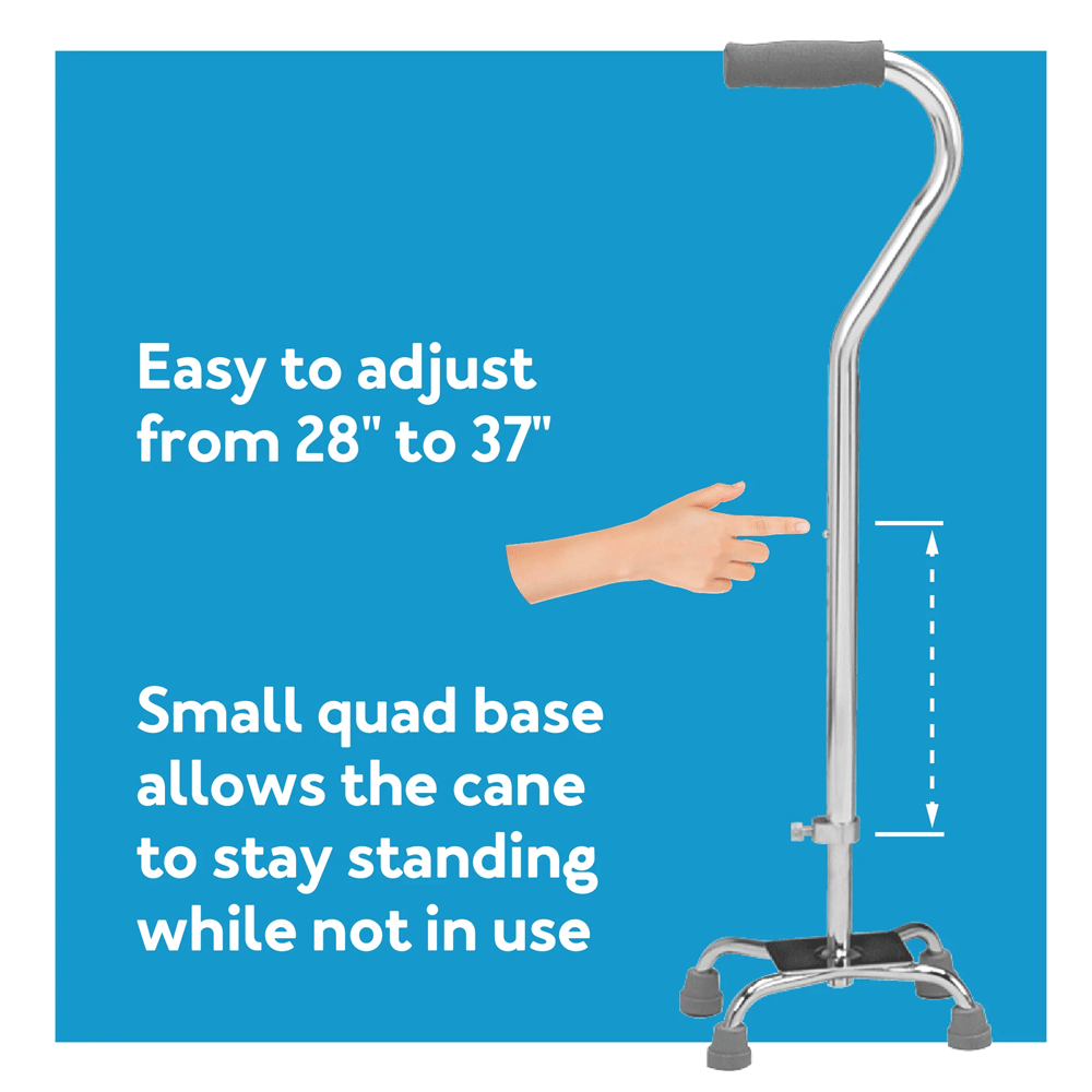 Carex Small Base Quad Cane Aluminum 28 to 37 Inch Height-Silver