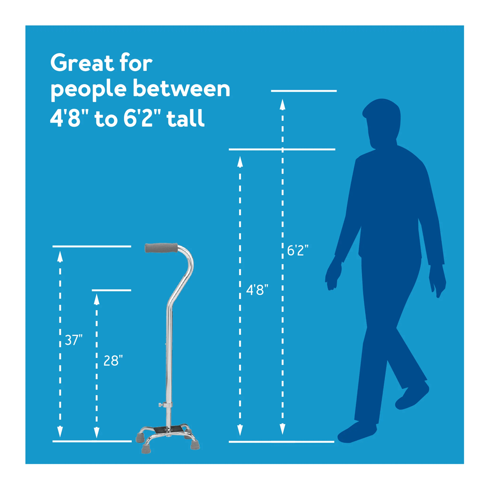 Carex Small Base Quad Cane Aluminum 28 to 37 Inch Height-Silver