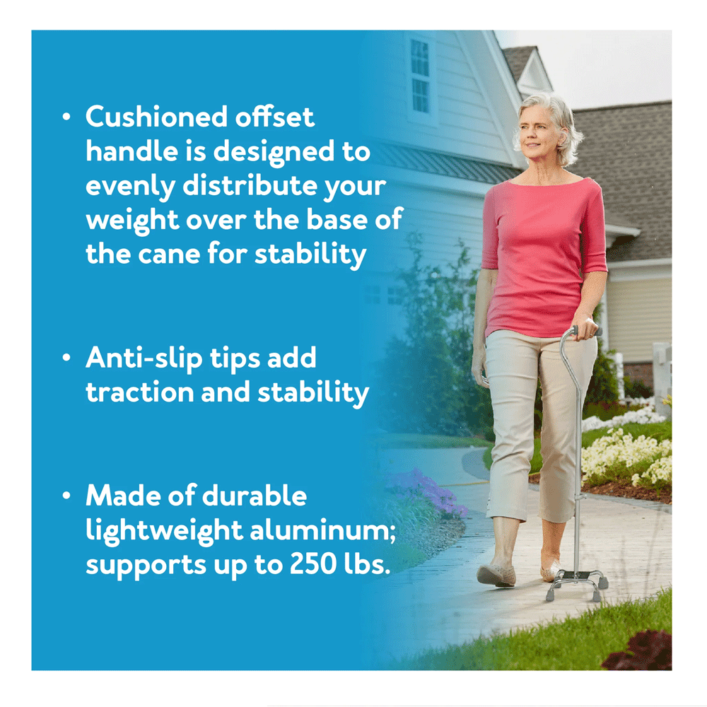 Carex Small Base Quad Cane Aluminum 28 to 37 Inch Height-Silver