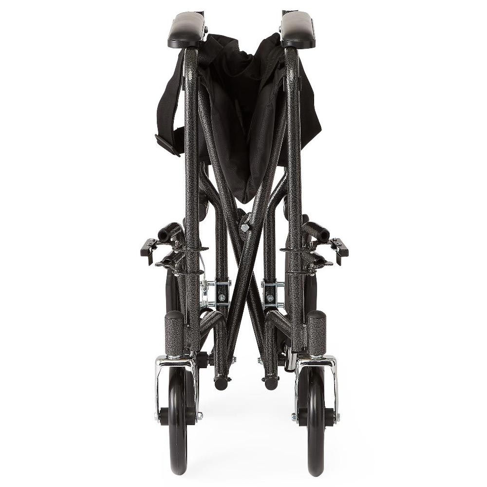 Medline Basic Steel Transport Wheelchair Hammertone 19 inch Wide - Black