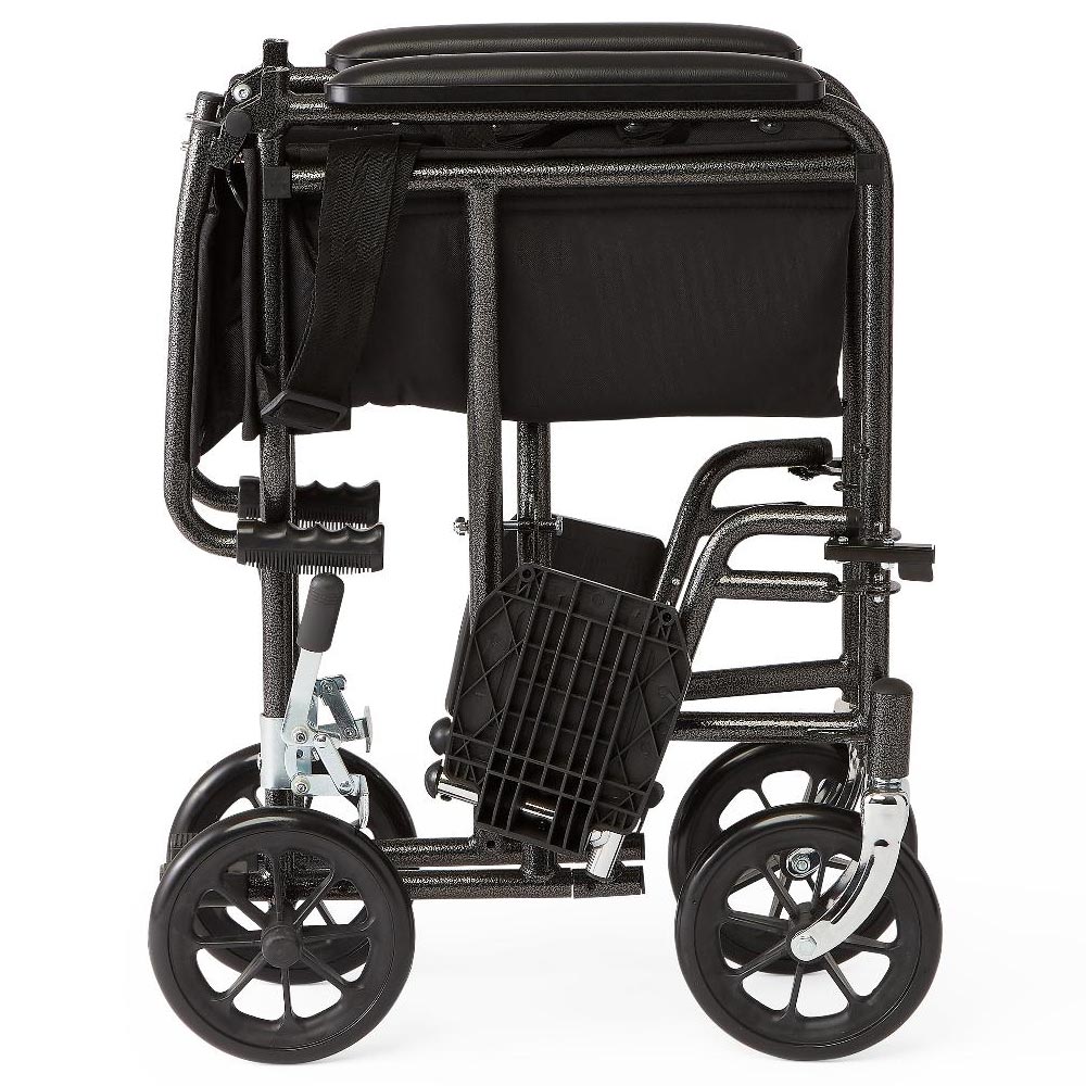 Medline Basic Steel Transport Wheelchair Hammertone 19 inch Wide - Black