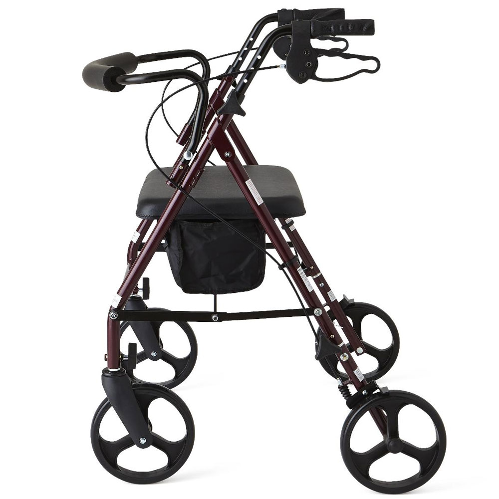Medline Standard Bariatric Heavy Duty Basic Steel Rollator Burgundy