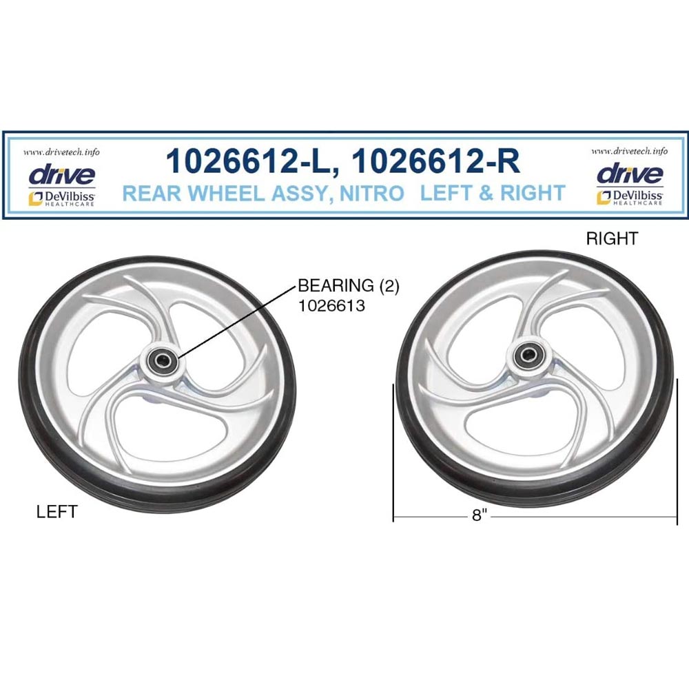 Drive Medical Rear Wheel with Bearings for Nitro Rollator Walker