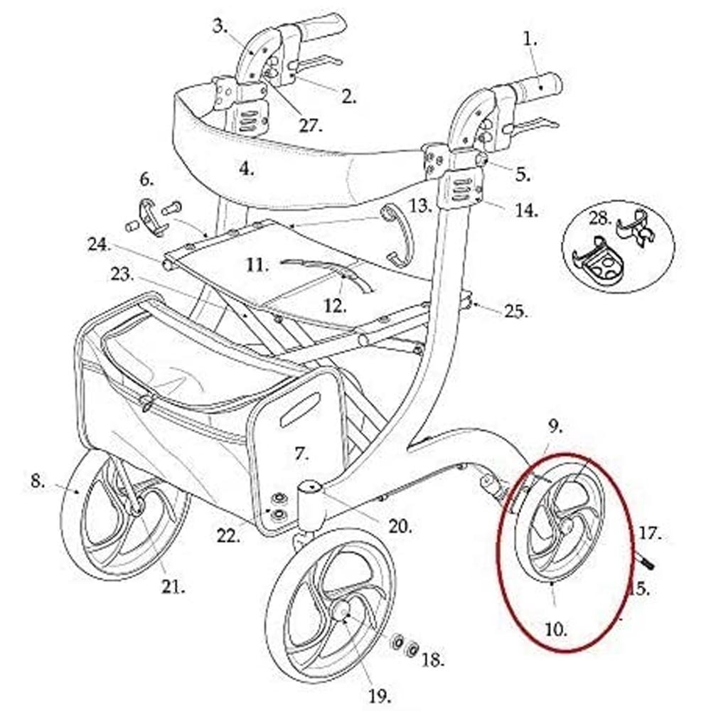Drive Medical Rear Wheel with Bearings for Nitro Rollator Walker