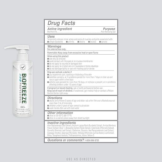  Biofreeze Professional Pain Relief Gel 16 oz Pump