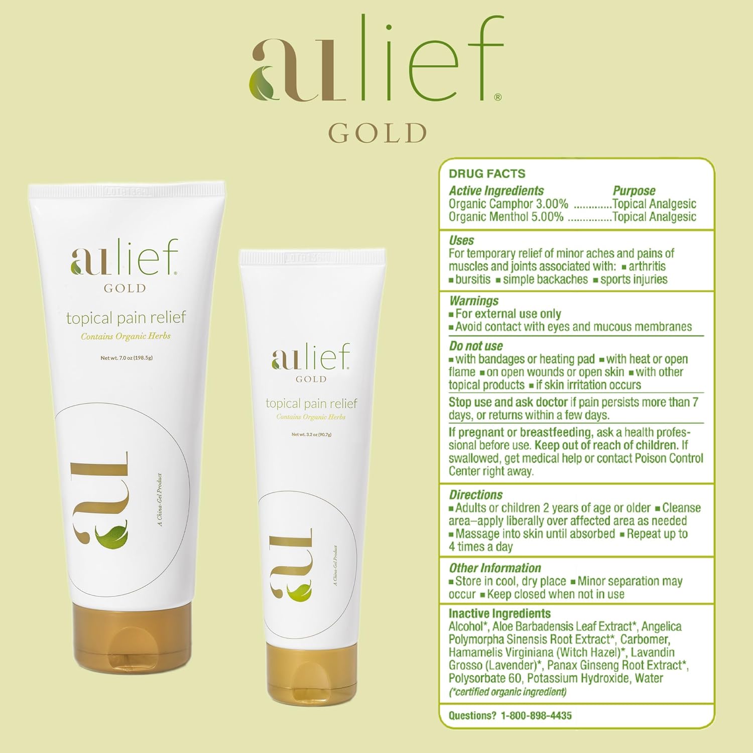 Aulief Gold Natural Pain Relief Cream-(3.2 Oz Tube)