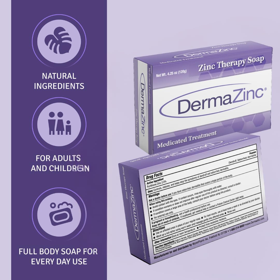 DermaZinc Zinc Therapy Soap Bar - 4.25 oz | Soothing Relief for Psoriasis & Eczema