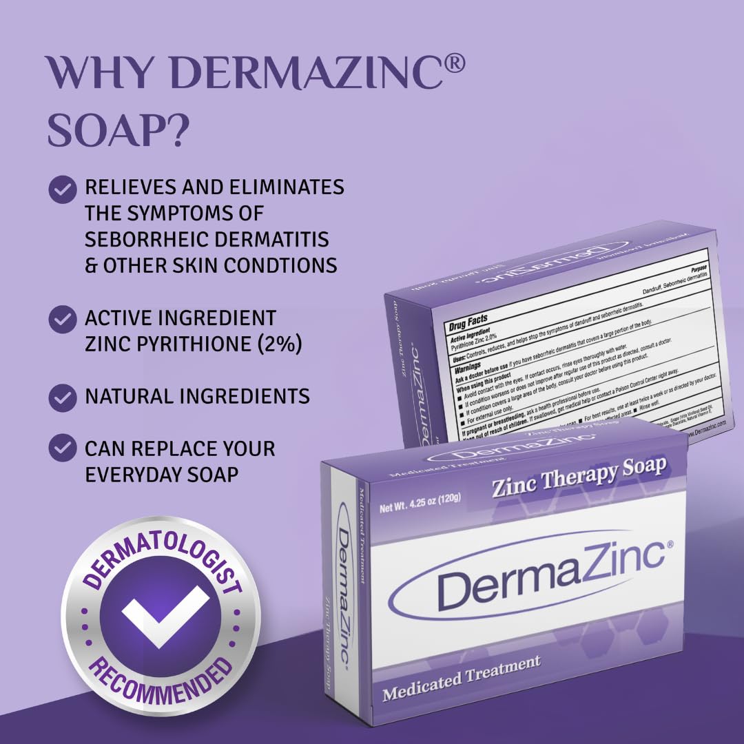 DermaZinc Zinc Therapy Soap Bar - 4.25 oz | Soothing Relief for Psoriasis & Eczema