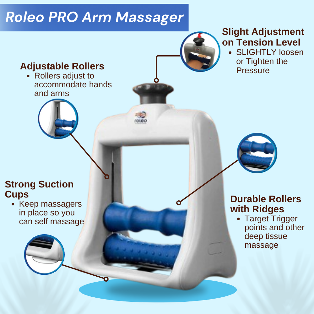 New Roleo Trigger Point Arm Massager for Tennis Elbow & Forearm Pain Relief