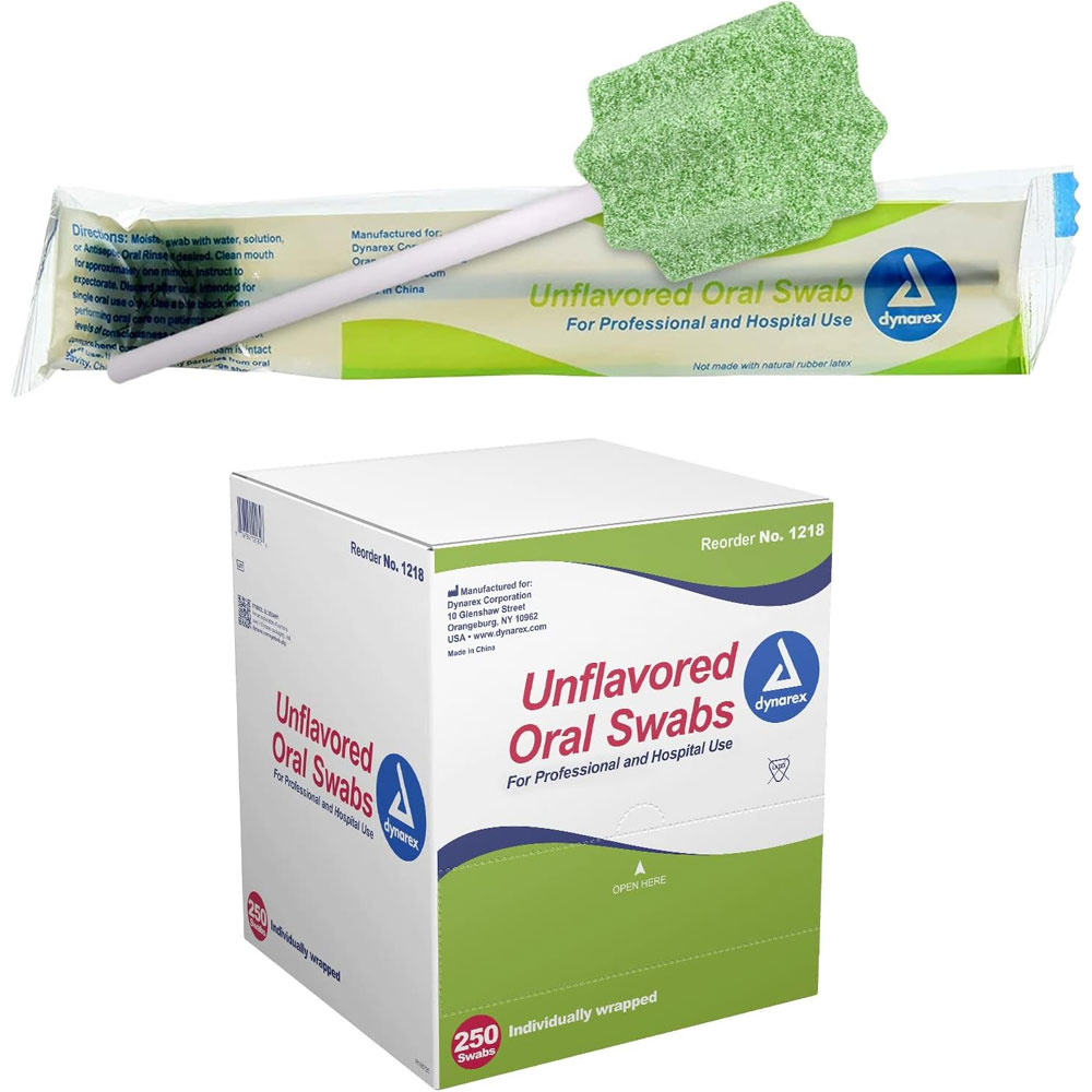 Dynarex Unflavored Oral Swabsticks – Soft, Gentle Oral Hygiene for Sensitive Mouths - (Box of 250)