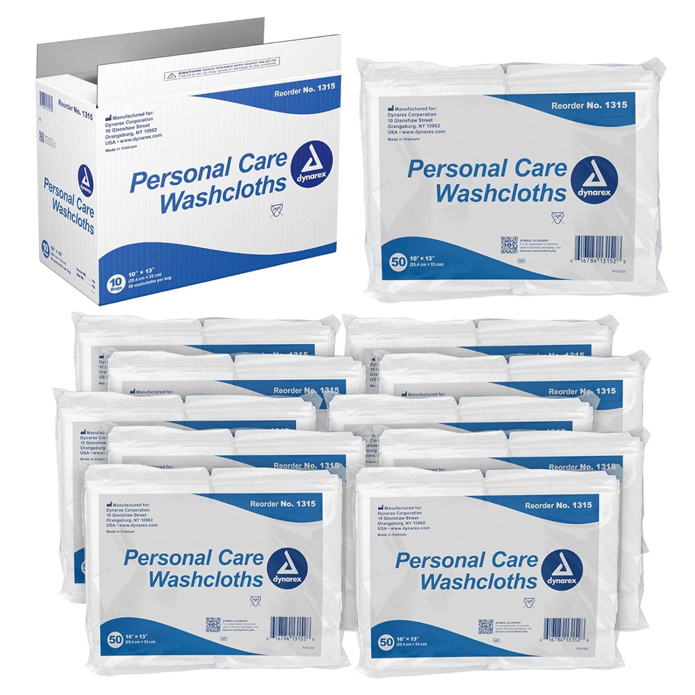 Dynarex Personal Cleansing Washcloths – 10" x 13" Pre-Moistened, Disposable Wipes for Gentle, All-Purpose Cleaning - (50 Wipes/Pack)